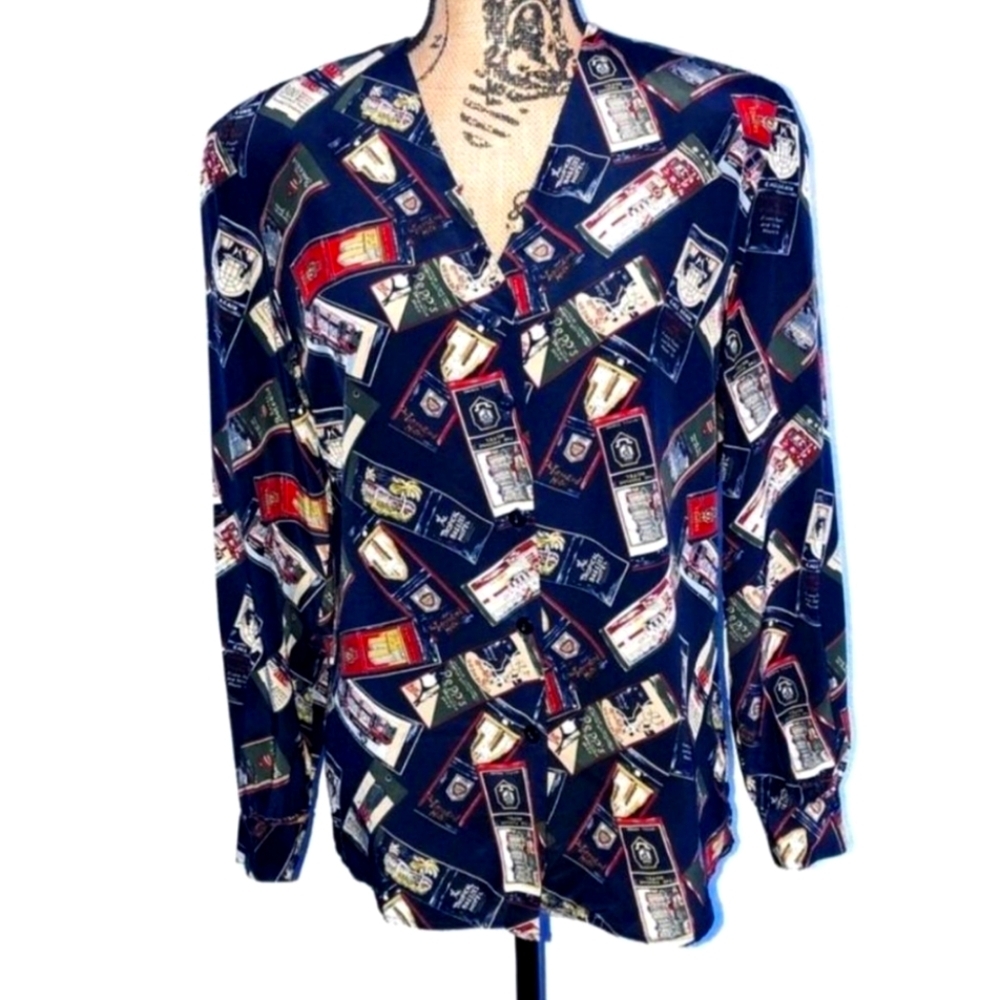 Liz Claiborne 90s Travel Theme Blouse
